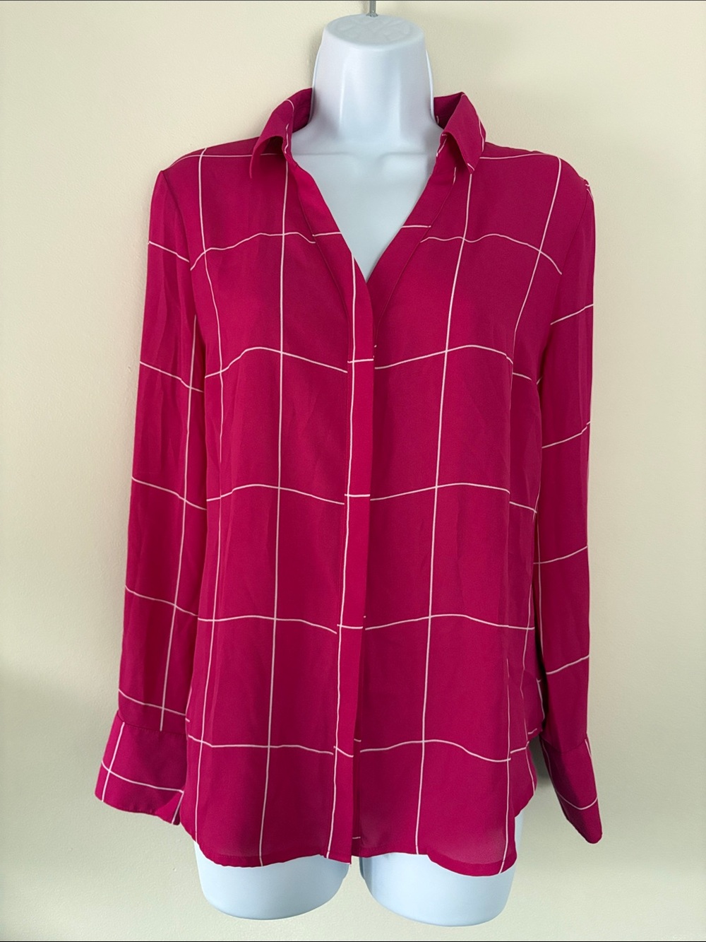 Worthington Fuchsia Windowpane Button-Down Blouse